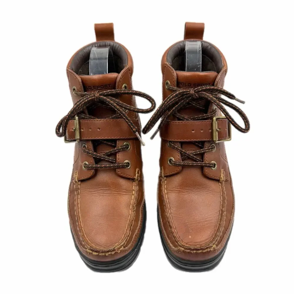 Polo Sport Ralph Lauren Boy's 6 Brown Leather Lace Up Buckle Strap Ankle Boots